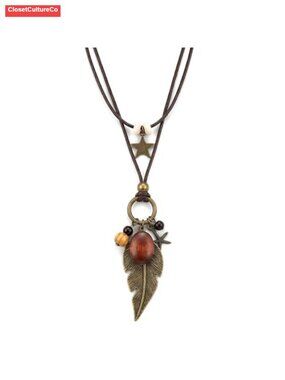Boho Long Stacking Wooden Disc Pendant Necklace Adjustable Leather Cord Women
